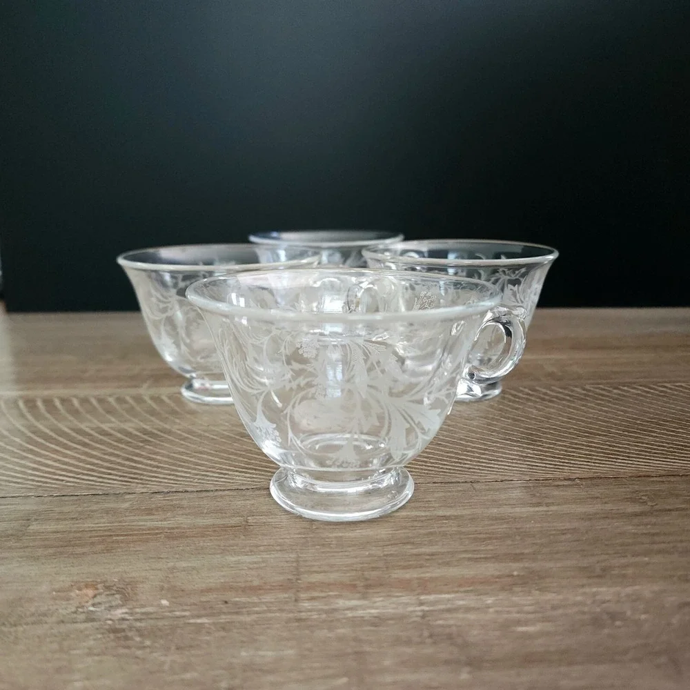 Fostoria Heather Tea Cups Etched Crystal Set of‎ 4